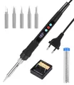 Produktbild: Zawaer Lötkolben Set,100W LED Lötkolben mit Einstellbare und Verriegelte Temperaturen 180℃-500℃,mit ON/OFF,10g Lötdraht, 5 Lötspitzen,Lötkolbenständer, Lötset für Elektrische Arbeiten und Hausgebrauch