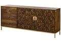 Produktbild: MASSIVMOEBEL24.DE | Diamond Sideboard aus massivem Mango, Kommode braun geöltes Massivholz, 3 Schubladen mit Knopfgriffen und 2 Türen mit Push-to-Open Technik, goldene Akzente aus Eisen