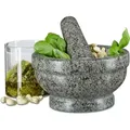 Produktbild: Relaxdays - Granit Mörser mit Stößel 17 cm Durchmesser, robuster, langlebiger Steinmörser, echter Granit poliert, grau