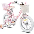 Produktbild: HILAND Joystar 14 Zoll Kinderfahrräder Mädchen mit Puppensitz, Stützräder, Korb, Schutzbleche, V-Brake-Bremsen, Rosa - Rosa