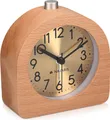 Produktbild: Navaris Analog Holz Wecker mit Snooze - Retro Uhr Halbrund mit Ziffernblatt Gold Alarm Licht - Leise Tischuhr ohne Ticken - Naturholz in Hellbraun