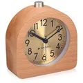 Produktbild: Navaris Analog Holz Wecker mit Snooze - Retro Uhr Halbrund mit Ziffernblatt Gold Alarm Licht - Leise Tischuhr ohne Ticken - Naturholz in Hellbraun