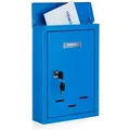 Produktbild: Relaxdays - Briefkasten mit Namensschild, aus Metall, mit 2 Schlüsseln, Postkasten schmal, HxBxT: 30,5 x 21 x 7 cm, blau