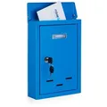 Produktbild: Relaxdays Briefkasten mit Namensschild, aus Metall, mit 2 Schlüsseln, Postkasten schmal, HxBxT: 30,5 x 21 x 7 cm, blau