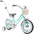 Produktbild: sun baby Mädchenfahrrad 12 Zoll Radgröße Heart Bike zur Auswahl, mit Abnehmbarer Schubstange, Kinderfahrrad für Mädchen von 2 bis 6 Jahre (Mintgrün/Schwarz, 12 Zoll)