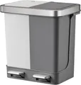 Produktbild: Tretmülleimer mit 2 Fächern aus Kunststoff mit Soft-Close-Deckel | 10+10 Liter, HxBxT 40x39,5x29,6cm | Weiß/Grau