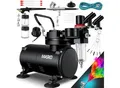 Produktbild: MASKO® Airbrush-Set mit Kompressor 4 bar inkl. Airbrush-Pistolen Lackierpistole Komplett-Set Tattoo Kunst Malerei Nadeln & Düsen im Zubehör Multifunktions Dual-Set mit Manomter & Luftfilter