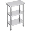 Produktbild: VEVOR Lebensmittel-Zubereitungstisch Edelstahl, Arbeitstisch für gewerbliche Küchen, mit 2 verstellbaren Unterregalen, 356 x 610 x 864 mm Zubereitungstisch aus Metall für Grill, Küche, Zuhause