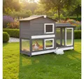 Produktbild: Zooprinz Kleintierstall Rudy mit Auslauf auf Stelzen 145x50x94 cm (BxHxT), Kunststoff Kotschubladen, Grau lasiertes Kiefernholz