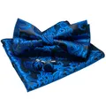 Produktbild: Paisley Blau Fliege und Einstecktuch mit Manschettenknöpfe Sets für Herren 12