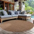 Produktbild: Outdoor Teppich Einfarbig Wetterfest Terasse Balkon Garten Küchenteppich Flachgewebe Sisal Optik, Größe: 120 cm Rund, Farbe: Braun