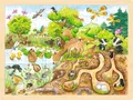 Produktbild: goki 57582 - Einlegepuzzle Erlebnis Natur aus Holz, Holzpuzzle mit vielen Tieren, Lernspielzeug und Kinderpuzzle, fördert Fantasie und Motorik der Kinder, 40cm x 30cm, 96er Set, ab 3 Jahre