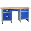 Produktbild: Küpper Werkbank 12577, 170x84x60 cm, 6 Schubladen, 1 Tür, 300 kg Traglast, 30 mm massive Buchenarbeitsplatte - Blau