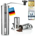 Produktbild: Coffee Fox Premium Handkaffeemühle aus Edelstahl mit Keramikmahlwerk – Reise-Kaffeemühle stufenlos für Espresso & French Press, Silber - Silber