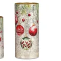 Produktbild: LED Tischlampe Zylinder WEIHNACHTSKUGELN silber rot H. 20cm Glas Formano W25