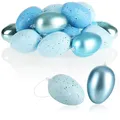 Produktbild: 18x Ostereier zum Aufhängen - gesprenkelte Osterdeko in tollen Farben - hellblau