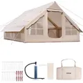 Produktbild: VEVOR Aufblasbare Zelte für Camping 4x3x2 m, 5–8 Personen, 300D Oxford Glamping-Zelt mit Ofenanschluss, Handpumpe 2 Türen & 4 Netzfenstern, inkl. Aufbewahrungstasche für einfachen Transport