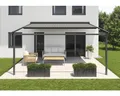 Produktbild: SOLUNA Pergola mit Stoffdach 3,5x4,5 Stoff Dessin A131 Gestell RAL 7016 anthrazitgrau Antrieb Links inkl. Motor, Wandsch