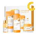 Produktbild: Vitamin-C-Hautpflege-Set, Hautpflege-Geschenke für Frauen, Teenager-Mädchen, Tag und Nacht, Hautpflege-Set & Kits – Reiniger, Toner, Gesichtsserum, Gesichtscreme und Augencreme (5 Stück)