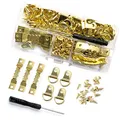 Produktbild: Bildaufhänger Bilderhaken Bilder Aufhängen,Aufhänger für Holzrahmen, Zackenaufhänger,Bilderrahmen Set mit Fachbox (251Stück) (Golden)