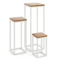 Produktbild: LAMO Manufaktur Pflanzenständer Set - 3 Stücke 30/50/70 cm | Blumenständer Weiss Metall | Blumenhocker Holz mit Dunkel Farbe | 100% Echtholz | Sockel für Zimmerpflanzen