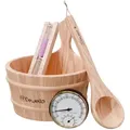 Produktbild: Dewello® Sauna Zubehör Set | Saunathermometer, Hygrometer, Sanduhr, Aufguss Eimer & Saunakelle | Saunazubehör für Zuhause