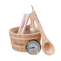 Produktbild: Dewello Sauna Zubehör Set Saunathermometer, Hygrometer, Sanduhr, Aufguss Eimer & Saunakelle Saunazubehör für Zuhause