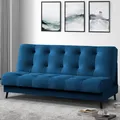 Produktbild: Schlafsofa Nancy Sofa mit Schlaffunktion Bettkasten Polstersofa aus Velour 195 cm Dreisitzer mit Holzbeine, Stoff: monolith 77 - marineblau