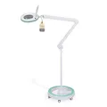 Produktbild: Lumeno LED Lupenleuchte 7215GN Lupenlampe mit 127 mm Echtglaslinse, Arbeitsplatzlampe, Kosmetiklampe, geeignet für Kosmetik, Bastler, Lesehilfe Vergrößerungslampe, 5 Dioptrien Grün mit Rollstativ