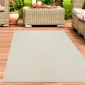Produktbild: CARPETIA Teppich Outdoorteppich Wohnzimmer Indoor Terrasse modern wasserfest Balkon Garten rechteckiges Linienmuster Jute-Look Creme, 140 x 200 cm