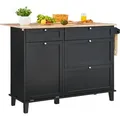 Produktbild: Kücheninselwagen, 128 Cm Frühstücksbar Mit Holzplatte Und Ausklappbarem Müllschrank, 10 Gal Stauraum, Bauernhaus-ess-/wohnzimmertisch Mit Klappplatte, Handtuchhalter, Schublade, Schwarz - Vevor