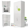 Produktbild: Juskys Aktenschrank aus Metall – 180x80x40 cm abschließbarer Büroschrank aus Stahl mit 3 verstellbaren Einlegeböden, höhenverstellbare Füße - Weiß