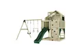Produktbild: OutdoorToys Spielturm Lasse, aus Holz in Dunkelgrün mit Trapezstange & Rutsche, Kletterwand