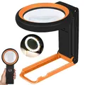 Produktbild: KIBTOY Lupe mit Licht und Ständer, Leselupe mit 18 LEDs und 3 Lichtmodi, Echte Glaslinsen Dimmbare Faltbare Großlupe für Senioren, Münzen, Makuladegeneration (Schwarz)