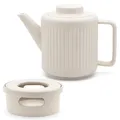 Produktbild: Teekannen Set 1.2 Liter weißes Porzellan Edelstahl Tee-Sieb Kanne mit Teewärmer