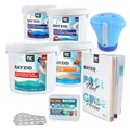 Produktbild: Bayzid Starterset für große Pools – Komplettes Wasserpflege-Set mit Chlorgranulat, Multi-Tabletten, pH-Minus, Tester & Dosierer – Effektive Poolpflege für sauberes Wasser