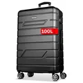 Produktbild: NOWI Hartschalenkoffer XL Groß - 100L Volumen - 158cm Gurtmaß - 8 Rollen 360° drehbar - Leichter Koffer mit Zahlenschloss & Teleskopgestänge - Reisekoffer mit Rollen, Trolley (schwarz, XL)