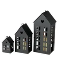 Produktbild: 3 x Laterne Alamo Häuser Eisen lackiert Höhe 13-35 cm Dekoration Kerzenschein