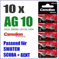 Produktbild: ✅ 10 Batterien für Swatch Uhr Scuba+Gent. AG10, 389/390, LR1130, LR54 Knopfzelle