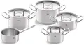 Produktbild: Fissler Topf-Set ORIGINAL-PROFI COLLECTION® Edelstahl-Topfset, Edelstahl 18/10 (7-tlg., je 1 Kochtopf 16/20/24 cm, Kasserolle 16 cm, Bratentopf 20 cm), mit breitem Schüttrand, Kaltmetallgriffen. Made in Germany
