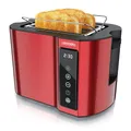 Produktbild: Arendo - Touch Toaster 2 Scheiben Edelstahl - Touchpanel - digital Display Restzeitanzeige - 800 W – Doppelwandgehäuse – mit Brötchenaufsatz – 7 Bräunungsgrade – Brotscheibenzentrierung - Rot
