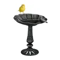 Produktbild: Relaxdays Vogeltränke, stehend, Vogelbad aus Gusseisen, winterfest, Garten Wasserschale mit Ständer, schwarz-silber