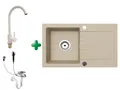 Produktbild: [Granitspüle 76x44+Armatur in verschiedenen Farben]Hochwertig beidseitig Montierbar Küchenspüle Eckig Einbaugranitspüle Granit Spülbecken f. Unterschränke ab 45 cm inkl.Siphon Set, K-Farbe:Beige
