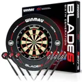 Produktbild: WINMAU Blade 6 Professionelle Bristle Klassische Dartscheibe with Surround und Darts Set (2 Sätze Darts)