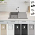 Produktbild: Faizee Home | Granitspüle 75x44 cm Grau – Beidseitig montierbare Einbauspüle aus Granit für moderne Küchen | Inkl. Spülkorb & Siphon-Set