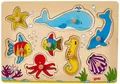Produktbild: Goki 57953 Tiere Steckpuzzle Meerestiere, Holzpuzzle Meeresbewohner, farbenfrohe
