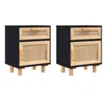 Produktbild: vidaXL Nachttisch Nachttische 2 Stk. Schwarz Massivholz Kiefer und Natur-Rattan (2-St)