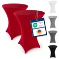 Produktbild: Blumtal 2er Set Stretch Stehtisch Hussen Bügelfrei - Oeko -TEX zertifizierte Tischhussen für Stehtische Ø 60 – 65 cm - Verstärkung im Fußbereich - waschmaschinengeeignet - Rot