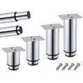 Produktbild: Möbelfüße verstellbar 4er Set 180-330mm Metall Chrom 38mm Möbelbeine Metallfüße