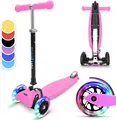 Produktbild: fun pro ONE Kinder Roller – 3 Räder, für 3-6 Jahre, Klappbar & Höhenverstellbar, LED Räder, Schwerkraftlenkung, bis 50 kg, Scooter Kinder, Roller Kinder, Pink